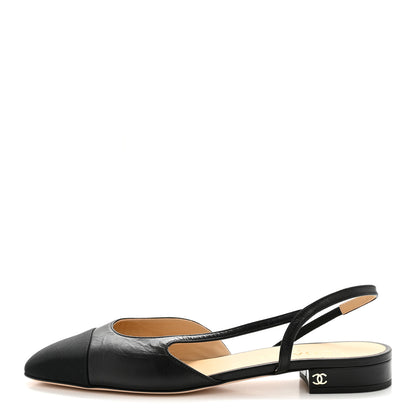Chanel Goatskin Grosgrain Cap Toe CC Slingback Sandals 40 Black 1 of 9