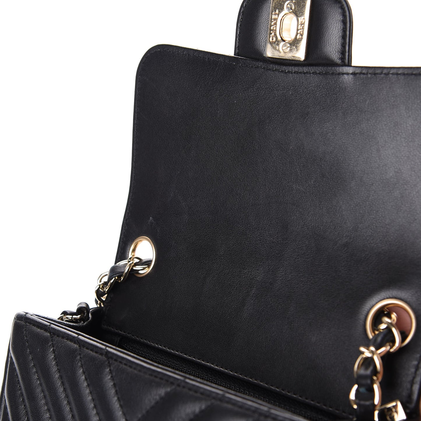 Lambskin Chevron Quilted Mini Square Flap Black
