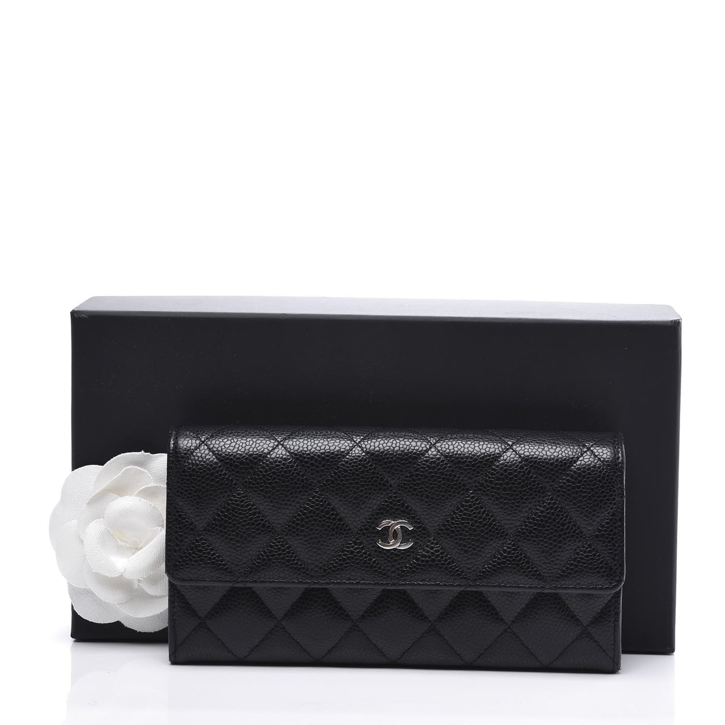Caviar Quilted Large Gusset Flap Wallet Black