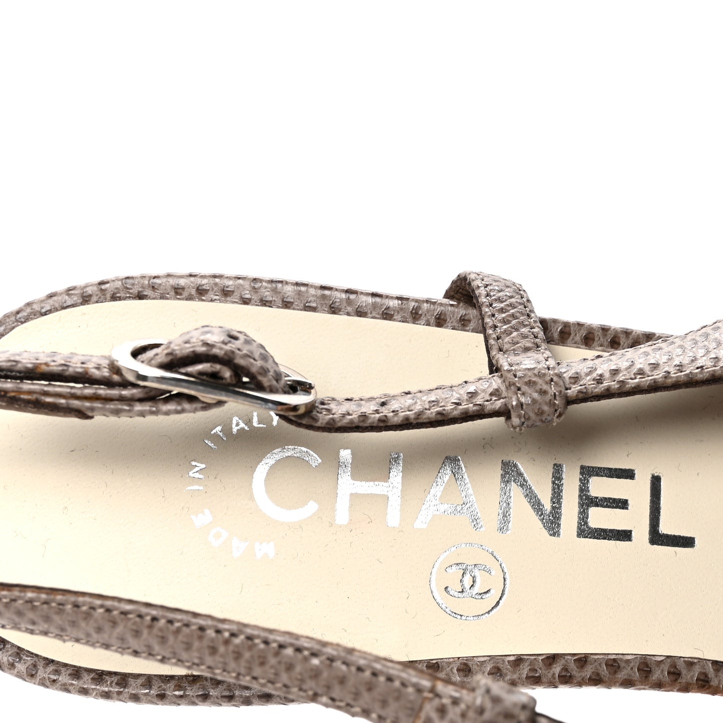 Lizard Grosgrain Cap Toe CC Slingback Sandals 40 Taupe