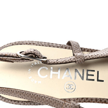 Chanel Lizard Grosgrain Cap Toe CC Slingback Sandals 40 Taupe 8 of 9