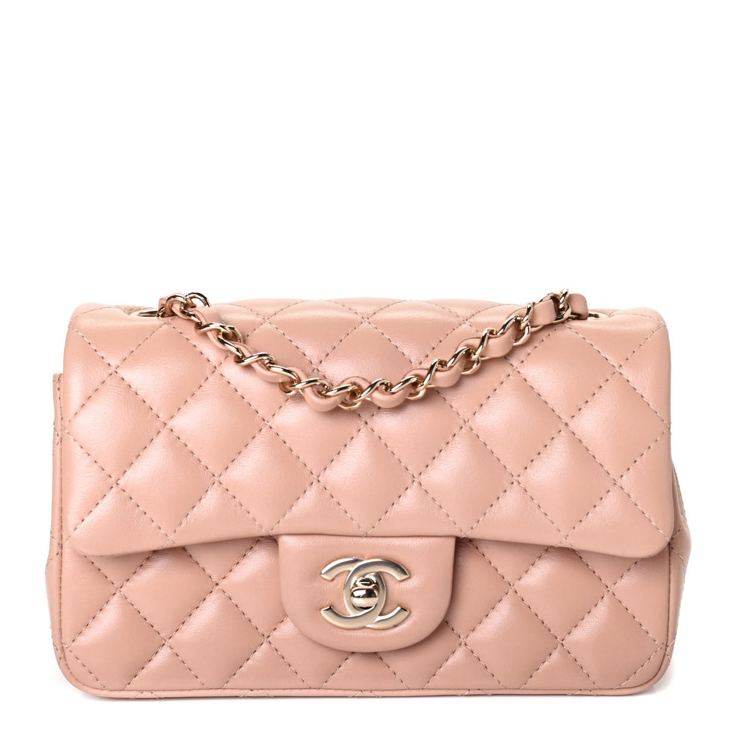 Lambskin Quilted Mini Rectangular Flap Beige
