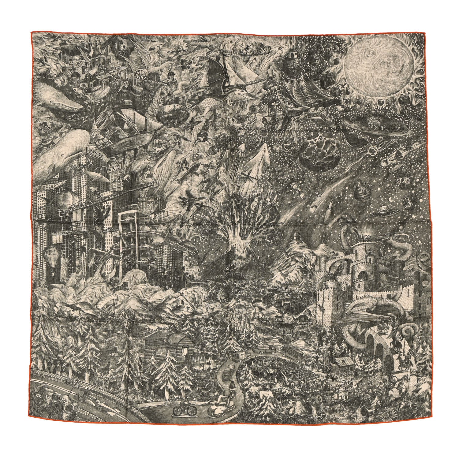 Hermes Cashmere Silk Nothing But A Dreamer Scarf 100 White Vert Fonce Orange 1 of 4