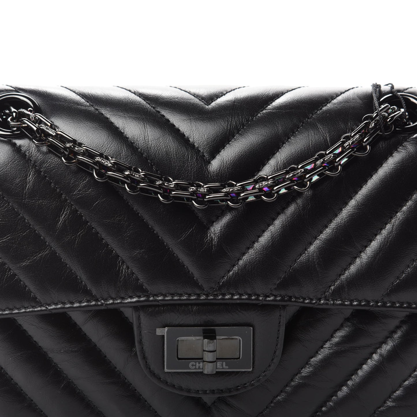 Aged Calfskin Chevron Quilted 2.55 Reissue Mini Flap So Black
