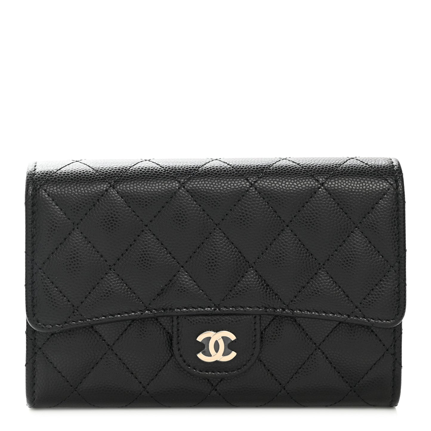 Caviar Quilted Medium Flap Wallet Black