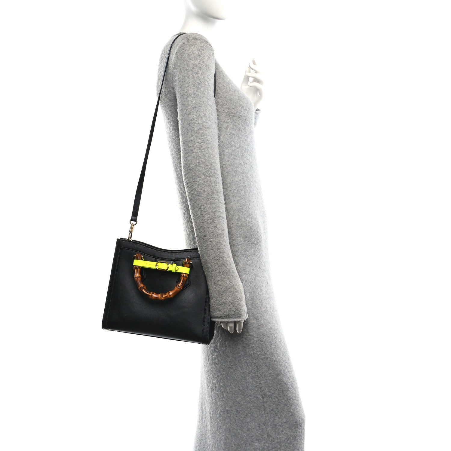 Gucci Calfskin Small Diana Tote Bag Black Yellow Fluo 2 of 11
