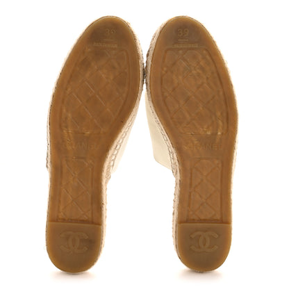 Chanel Iridescent Goatskin CC Espadrille Mules 39 Ivory Black 6 of 10