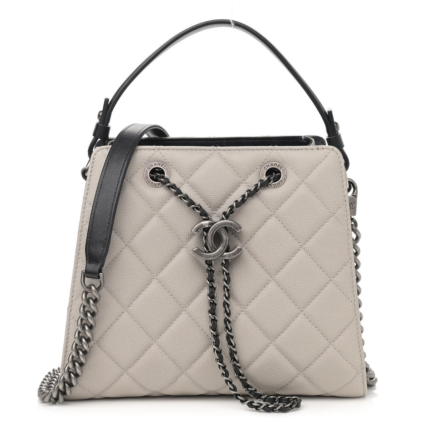 Caviar Quilted Small CC Bucket Bag Grey