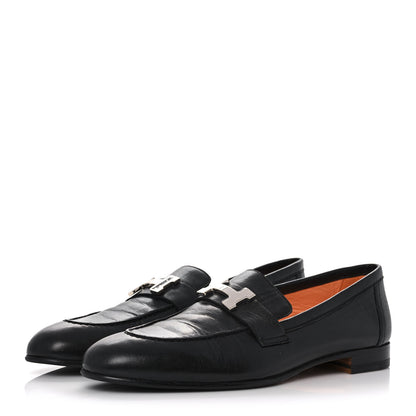 Hermes Goatskin Womens Paris Loafers 38.5 Black 3 of 9