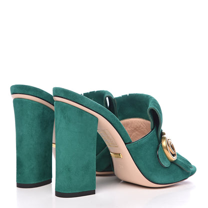 Gucci Kid Scamosciato GG Marmont Fringe 105mm Slide Sandals 37 Emerald 4 of 8