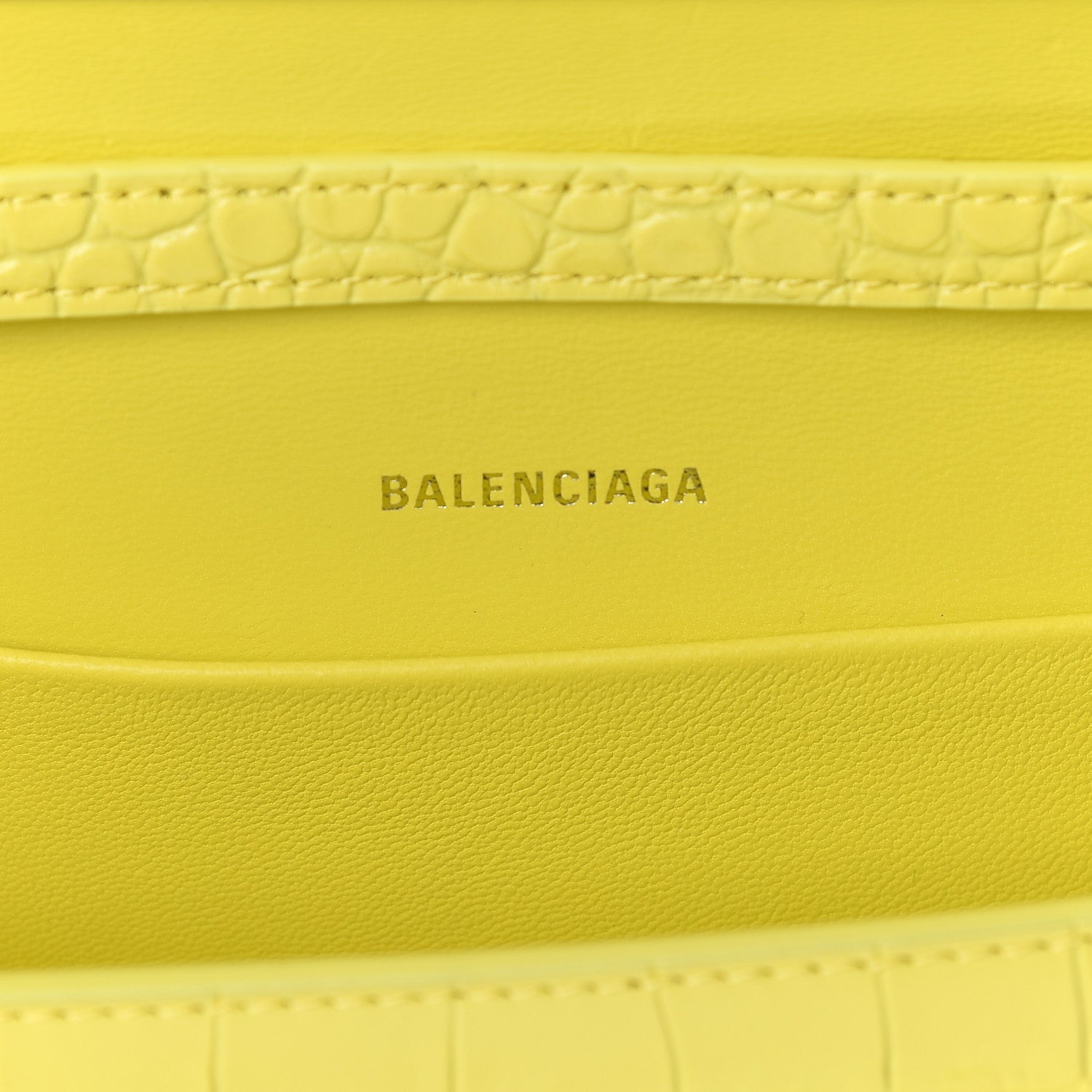 Balenciaga Shiny Calfskin Crocodile Embossed Hourglass Stretch Sling Shoulder Bag Light Yellow 6 of 10