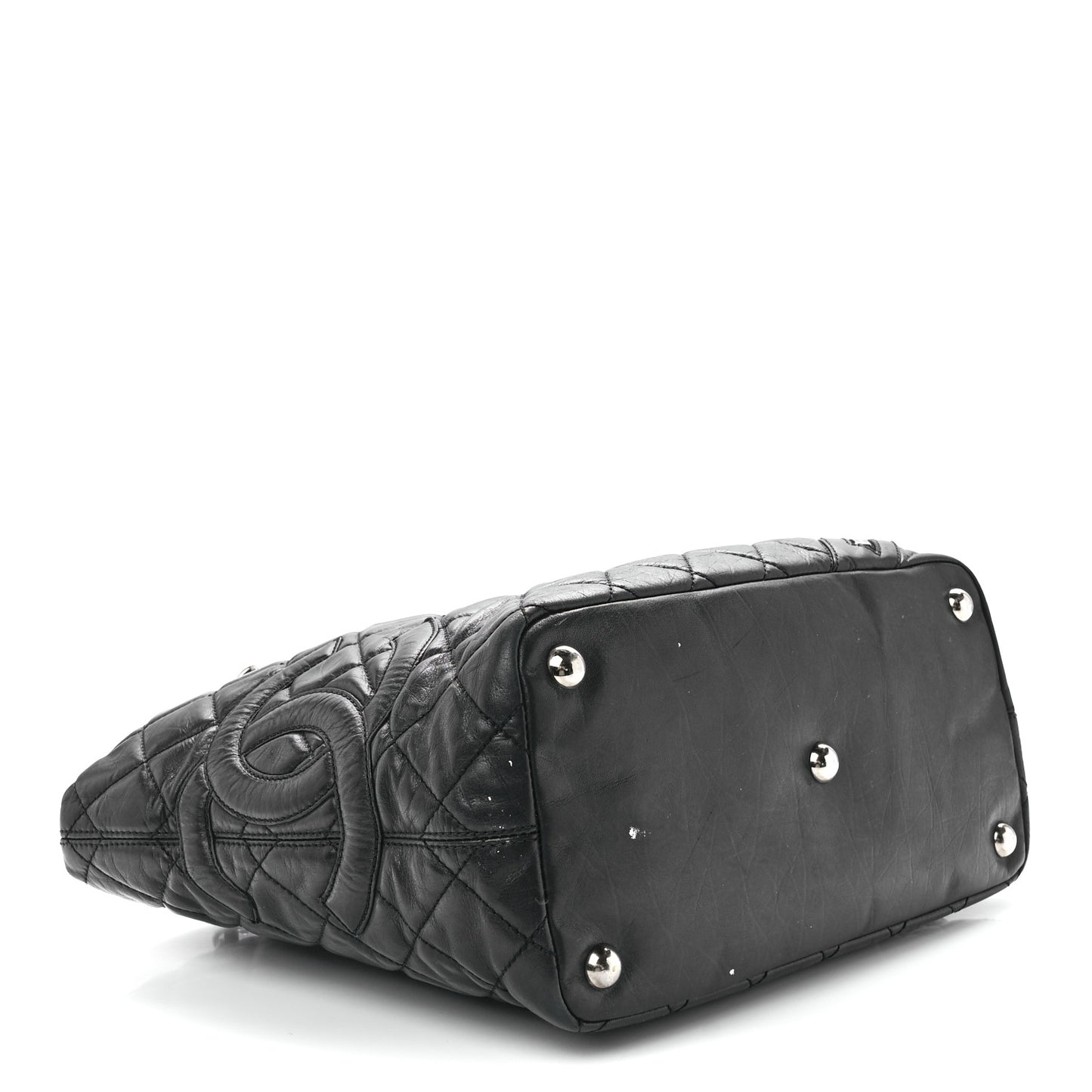 Aged Calfskin Quilted Large Cotton Club Tote Black