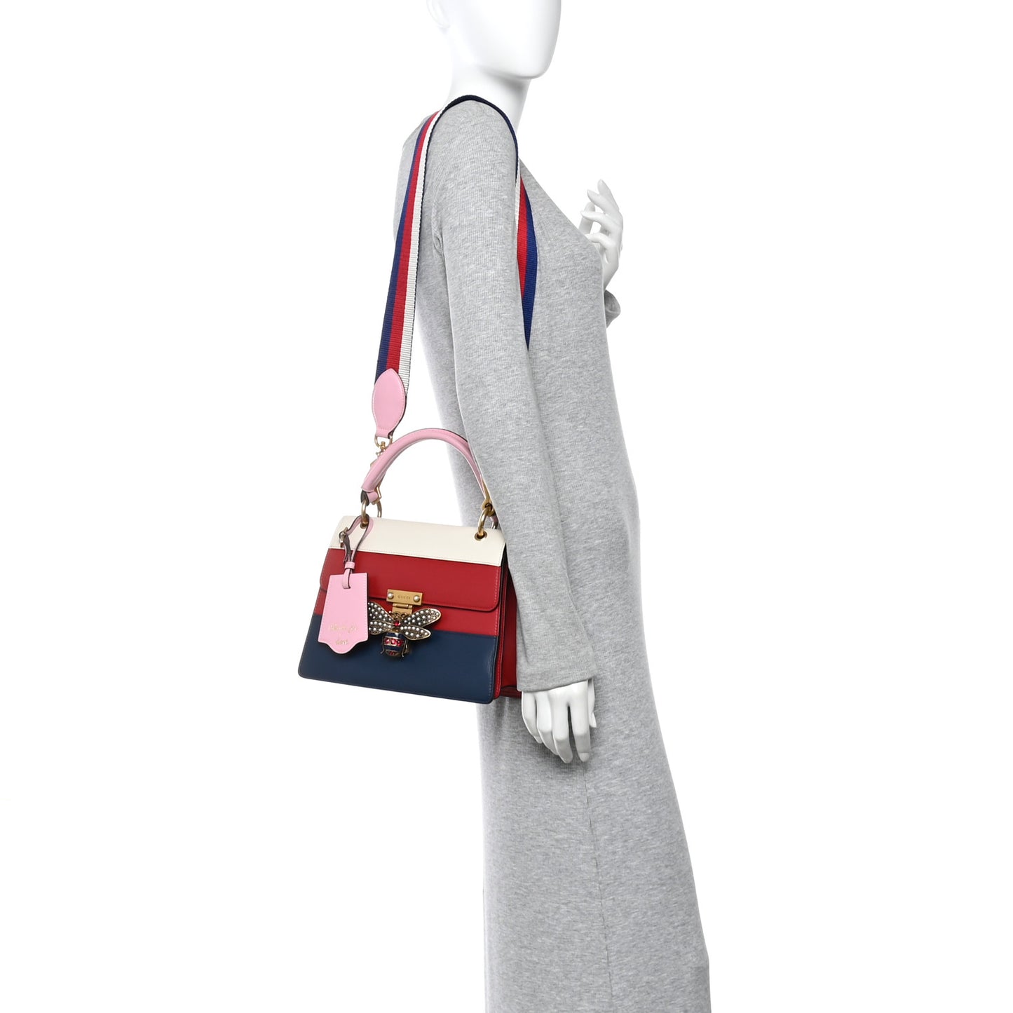Calfskin Sylvie Web Small Queen Margaret Top Handle Bag Blue Agata Hibiscus Red Mystic White Sugar Pink