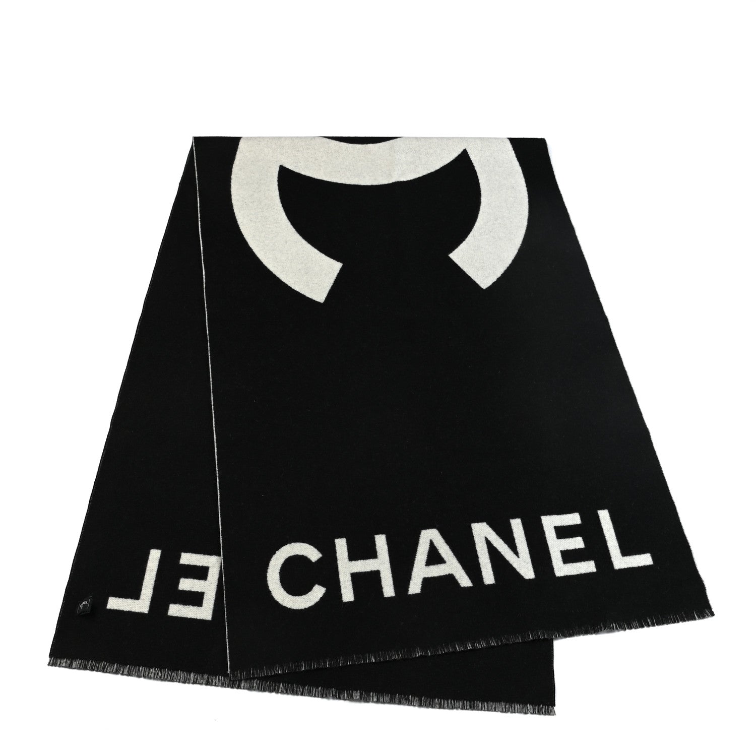 Chanel Cashmere CC Fringe Stole Black White 3 of 5