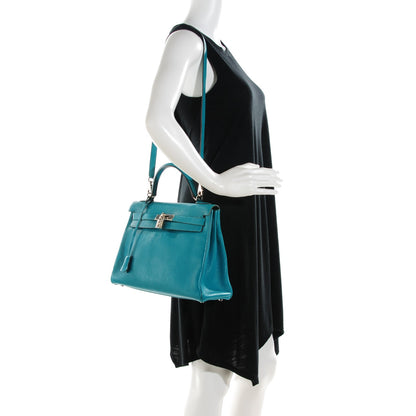 Hermes Chevre Mysore Kelly Retourne 32 Bleu Paon 2 of 23