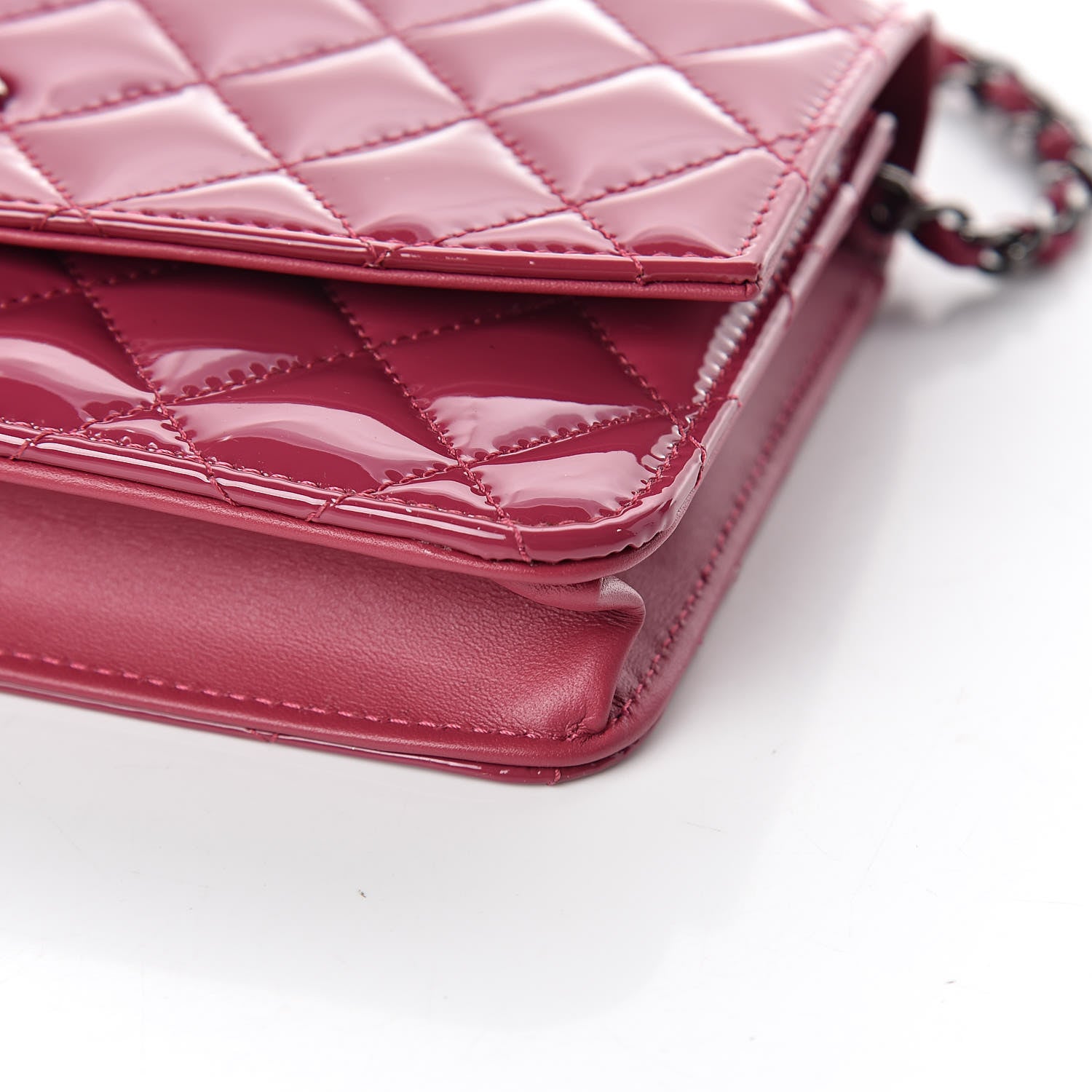 Chanel Patent Quilted Brilliant Wallet On Chain WOC Dark Pink 10 of 12