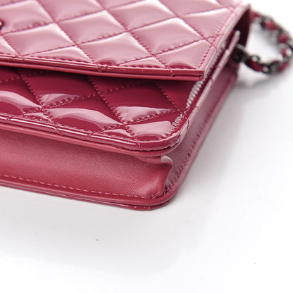 Chanel Patent Quilted Brilliant Wallet On Chain WOC Dark Pink 10 of 12