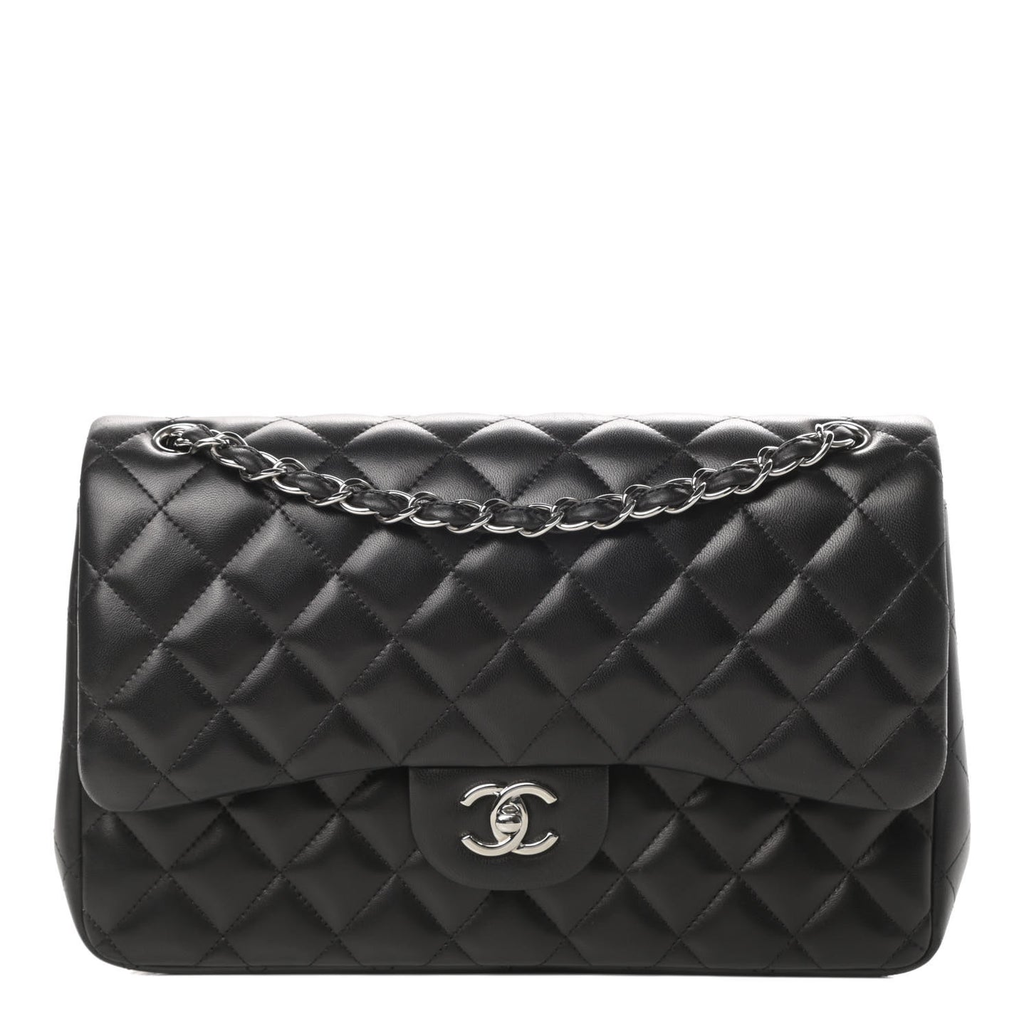 Lambskin Quilted Jumbo Double Flap Black