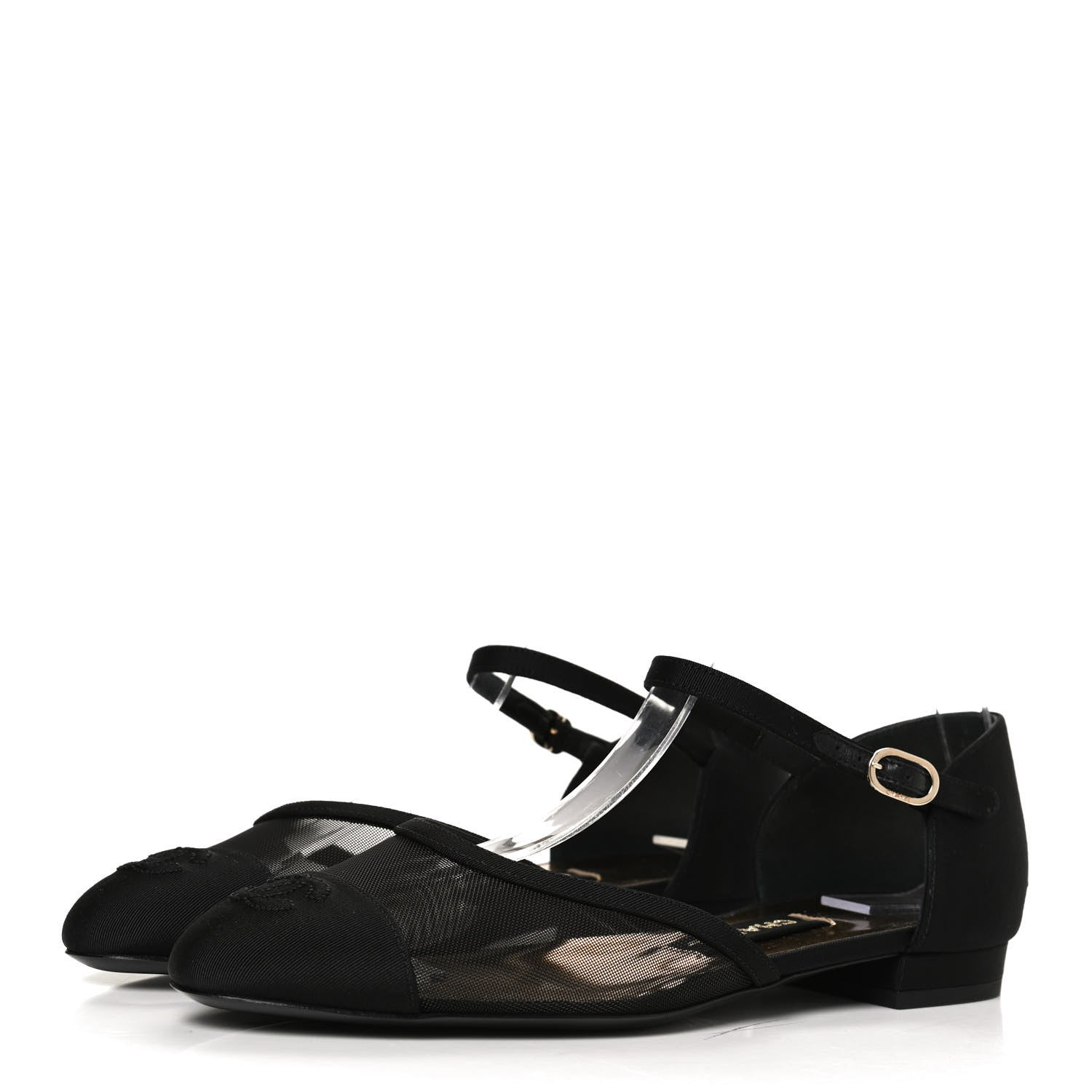 Chanel Mesh Grosgrain Cap Toe CC Flats 37 Black 3 of 12