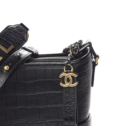Chanel Calfskin Crocodile Embossed Small Gabrielle Cocodile Hobo Black 10 of 11