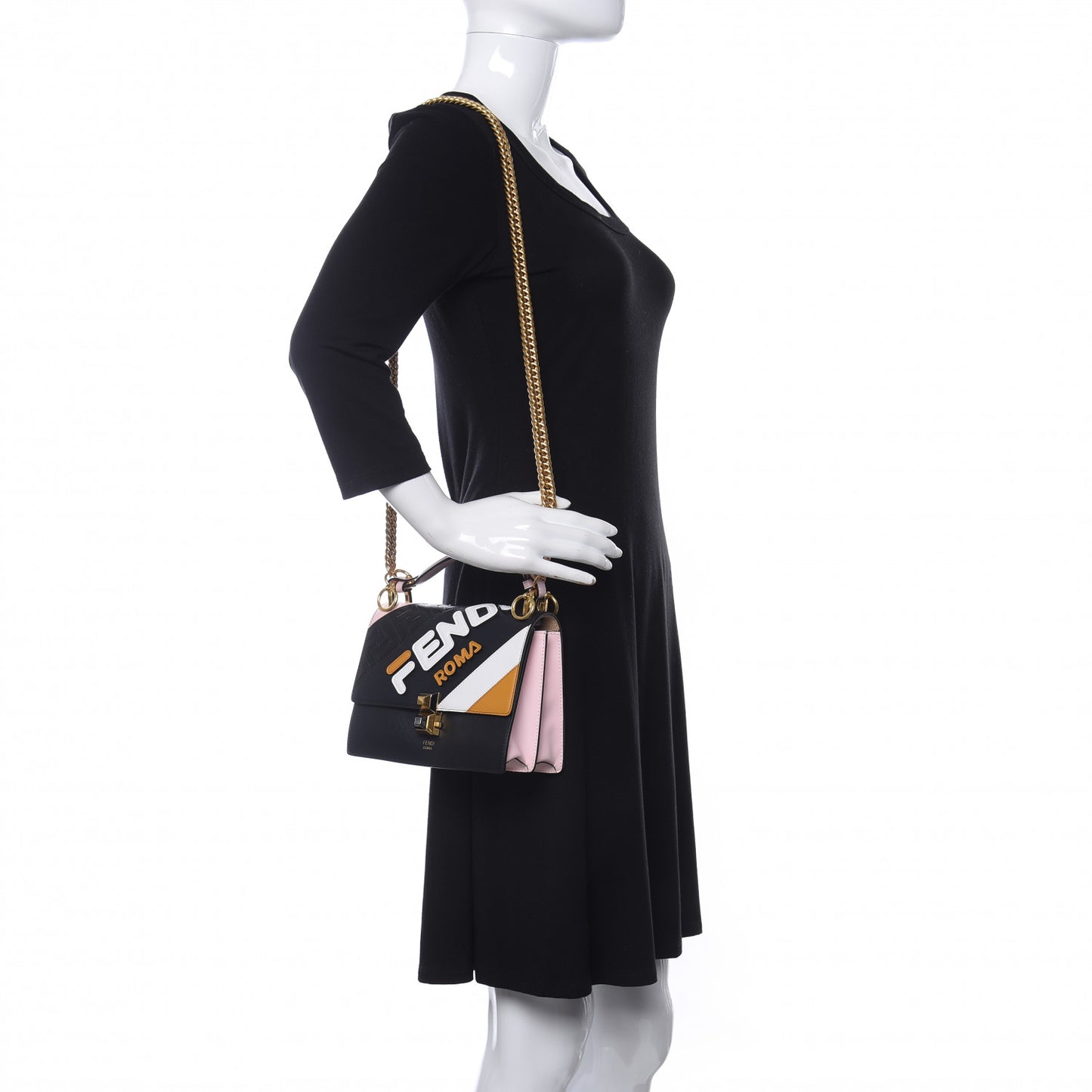 X FILA Vitello Liberty Mania Bi-Color FF 1974 Embossed Small Kan I Shoulder Bag Black Confetto Multicolor
