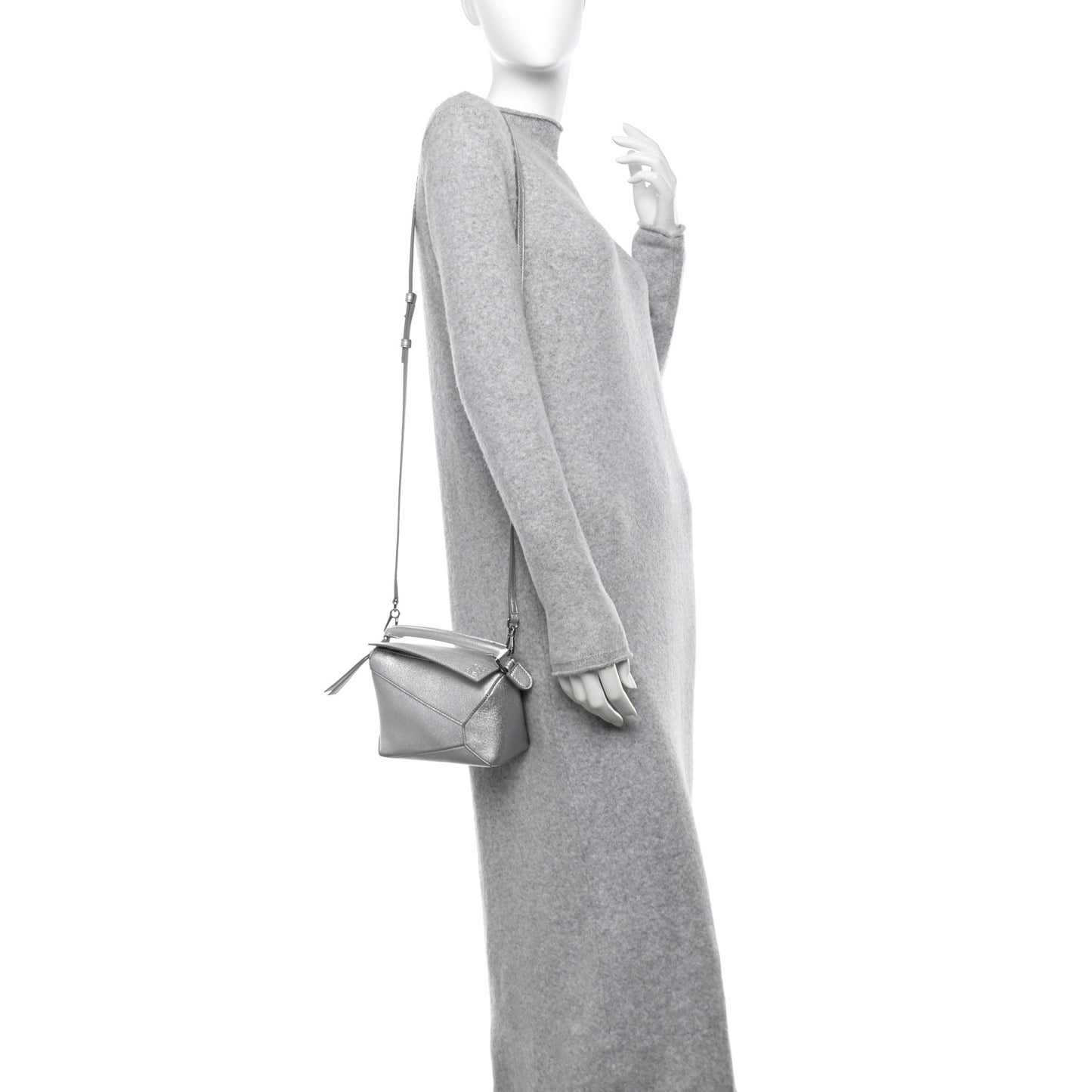 Laminated Lambskin Mini Puzzle Edge Bag Silver