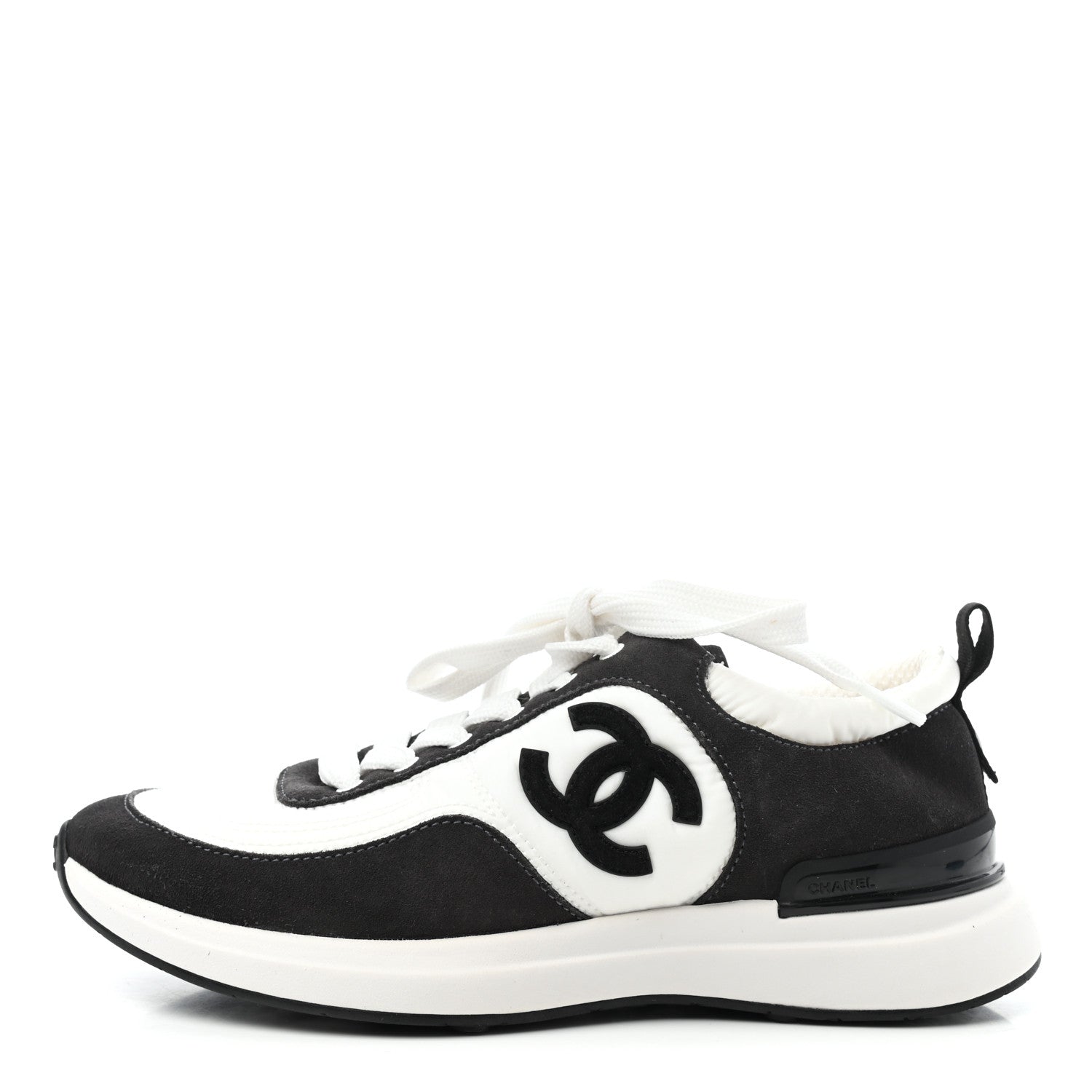Chanel Suede Calfskin Nylon CC Sneakers 36.5 White Dark Grey 1 of 4