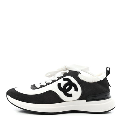 Chanel Suede Calfskin Nylon CC Sneakers 36.5 White Dark Grey 1 of 4