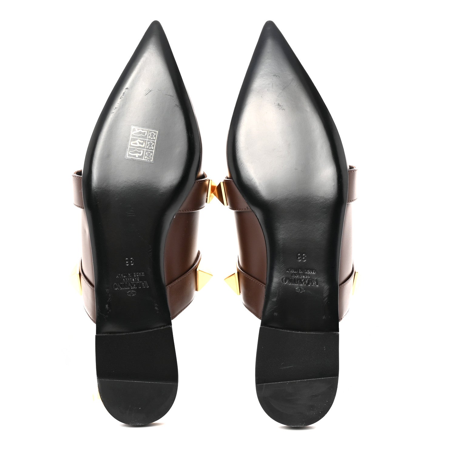 Valentino Garavani Calfskin Roman Stud Ankle Strap Flat Mules 38 Teak Brown 5 of 9