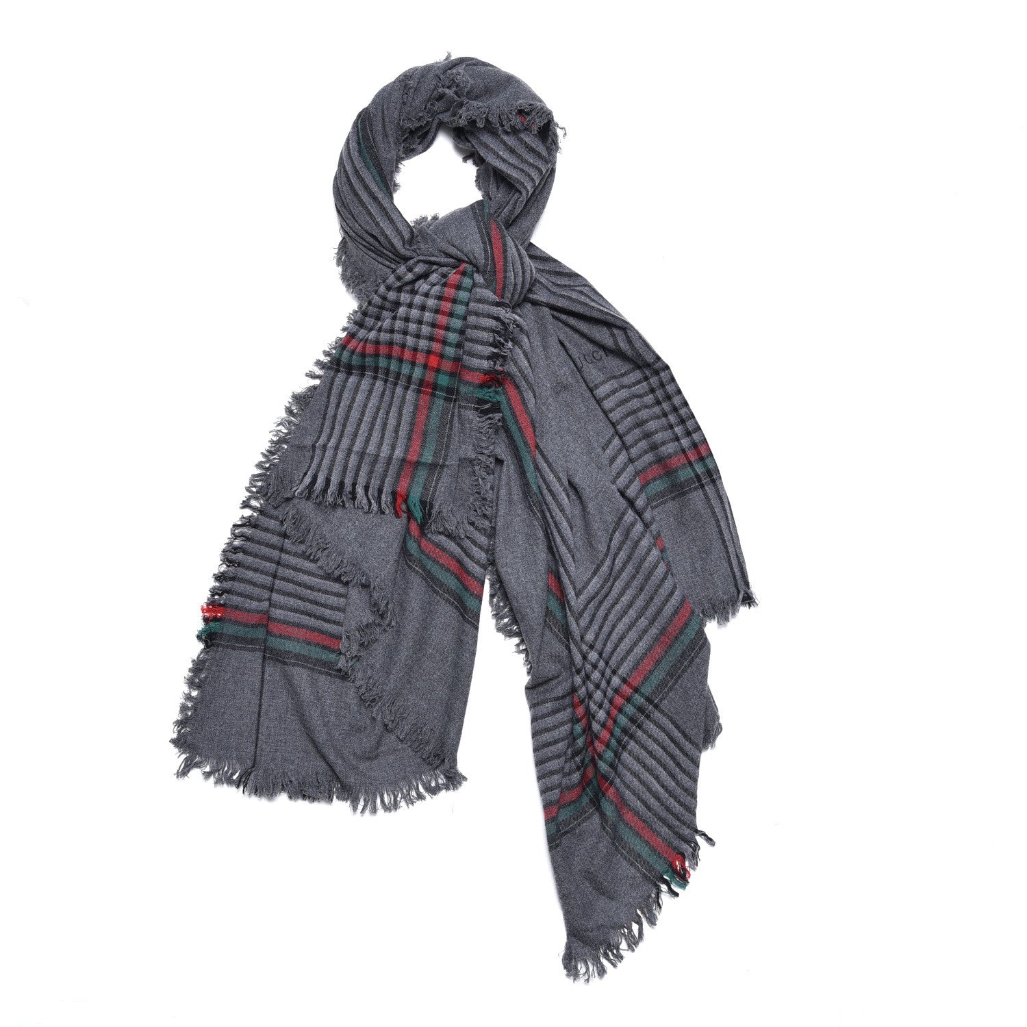 Gucci Cashmere Fringe Web Scarf Gray 1 of 5
