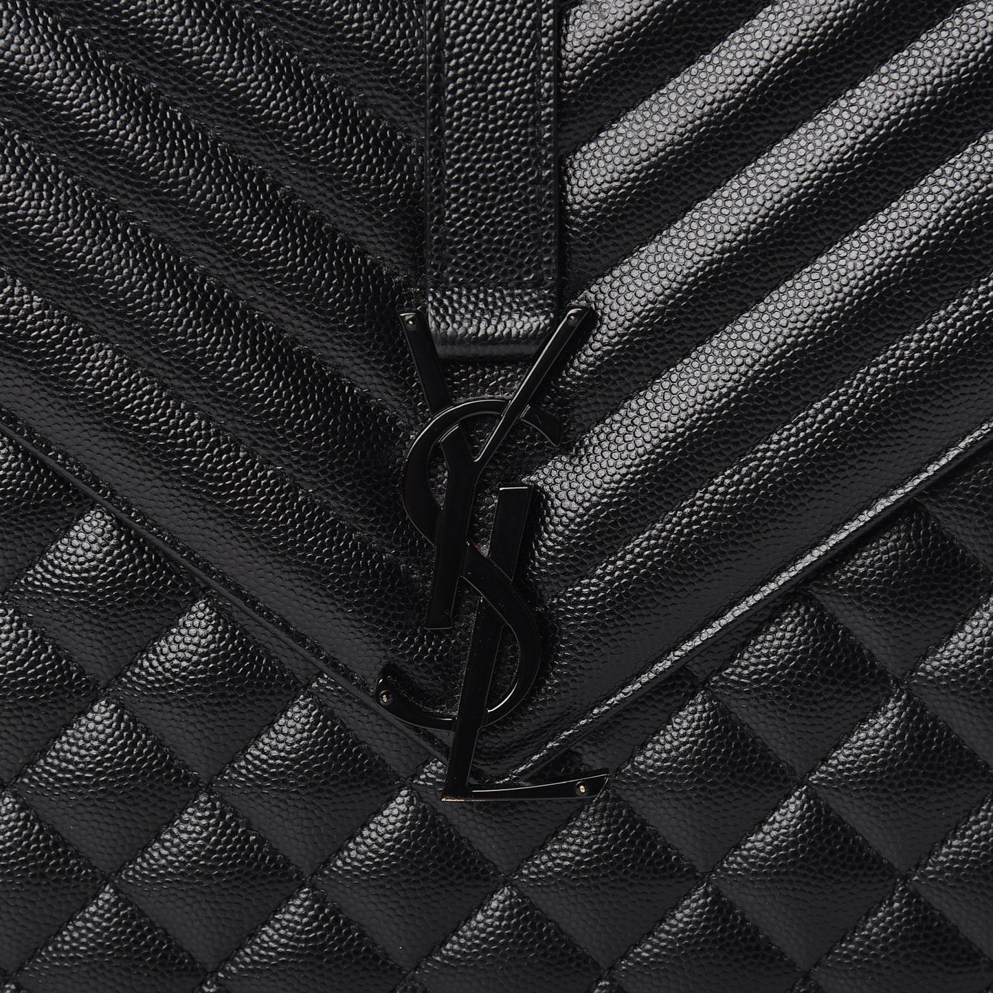 Grain De Poudre Textured Mixed Matelasse Large Triquilt Monogram Monochrome Satchel Black