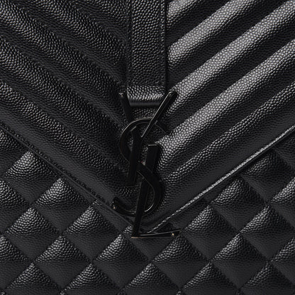 Saint Laurent Grain De Poudre Textured Mixed Matelasse Large Triquilt Monogram Monochrome Satchel Black 10 of 10