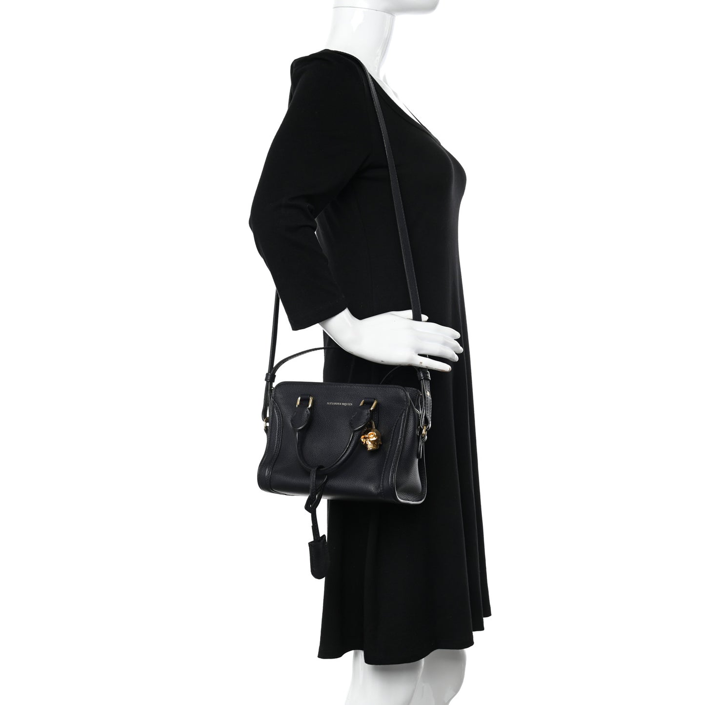 Pebbled Calfskin Mini Skull Padlock Zip Around Tote Navy
