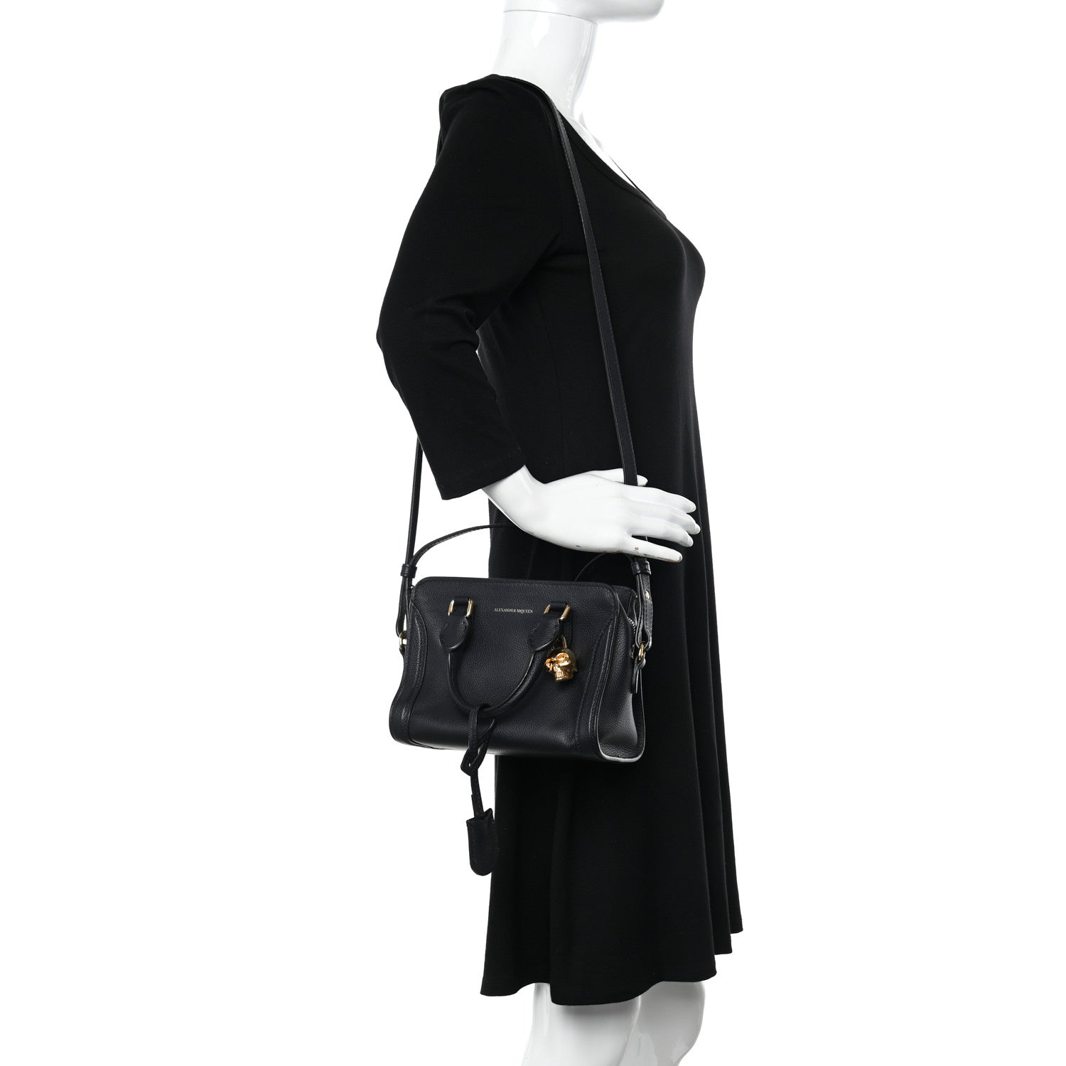 Alexander McQueen Pebbled Calfskin Mini Skull Padlock Zip Around Tote Navy 2 of 10