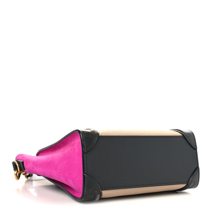 Celine Baby Grained Calfskin Nubuck Nano Tri-Color Luggage Fuchsia 4 of 14