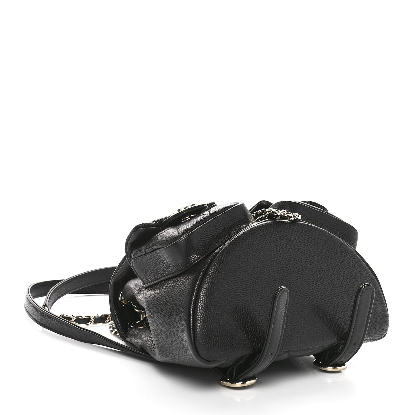Shiny Caviar Quilted Small Duma Pockets Drawstring Backpack Black