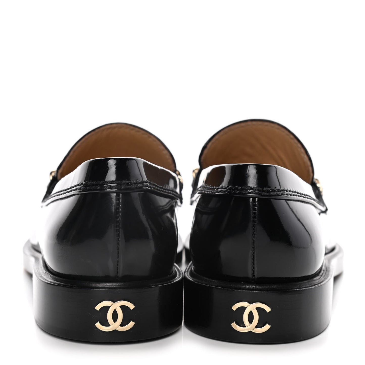 Shiny Calfskin Logo Loafers 38 Black