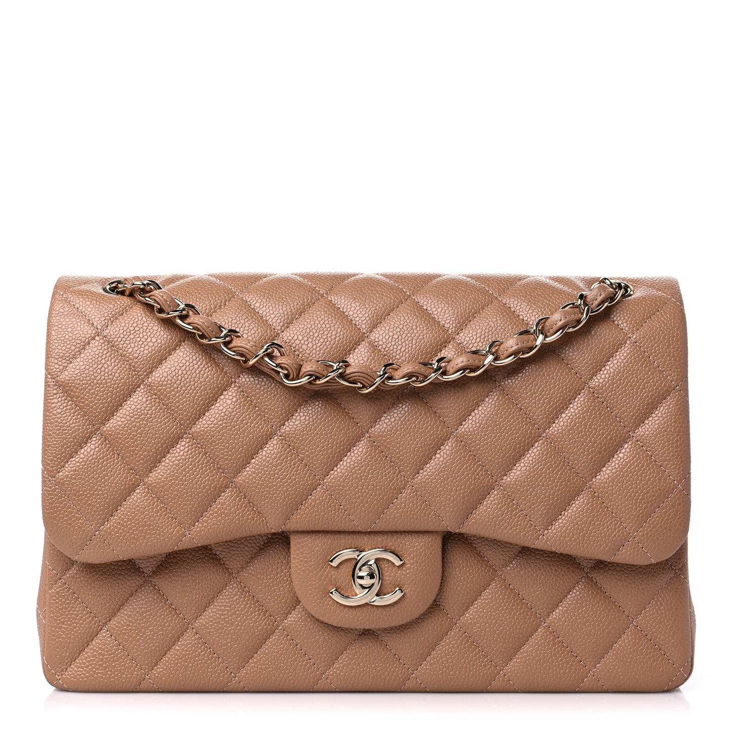 Caviar Quilted Jumbo Double Flap Beige