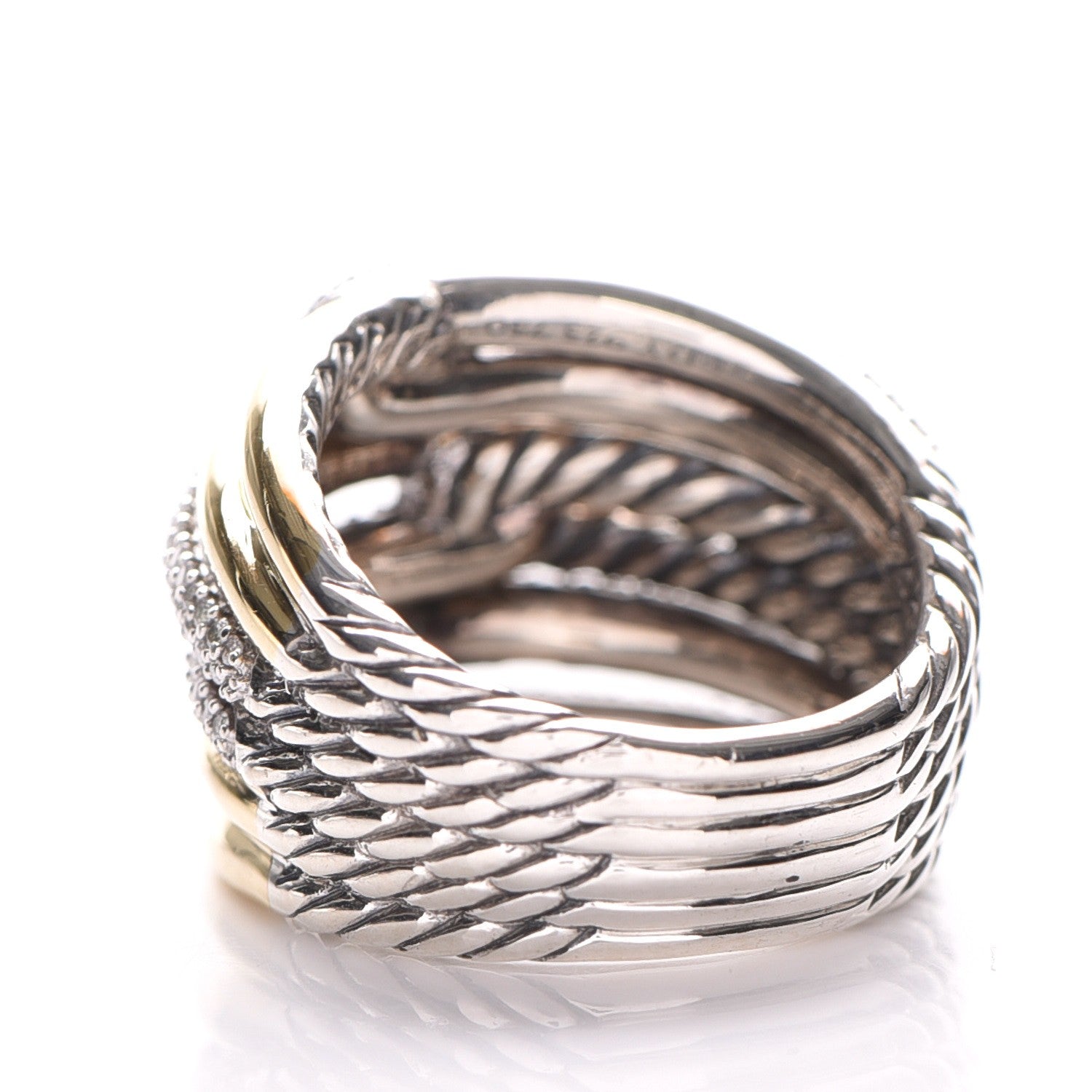 David Yurman Sterling Silver 18K Yellow Gold Diamond 19mm Labyrinth Triple Loop Ring 60.5 9.5 3 of 4