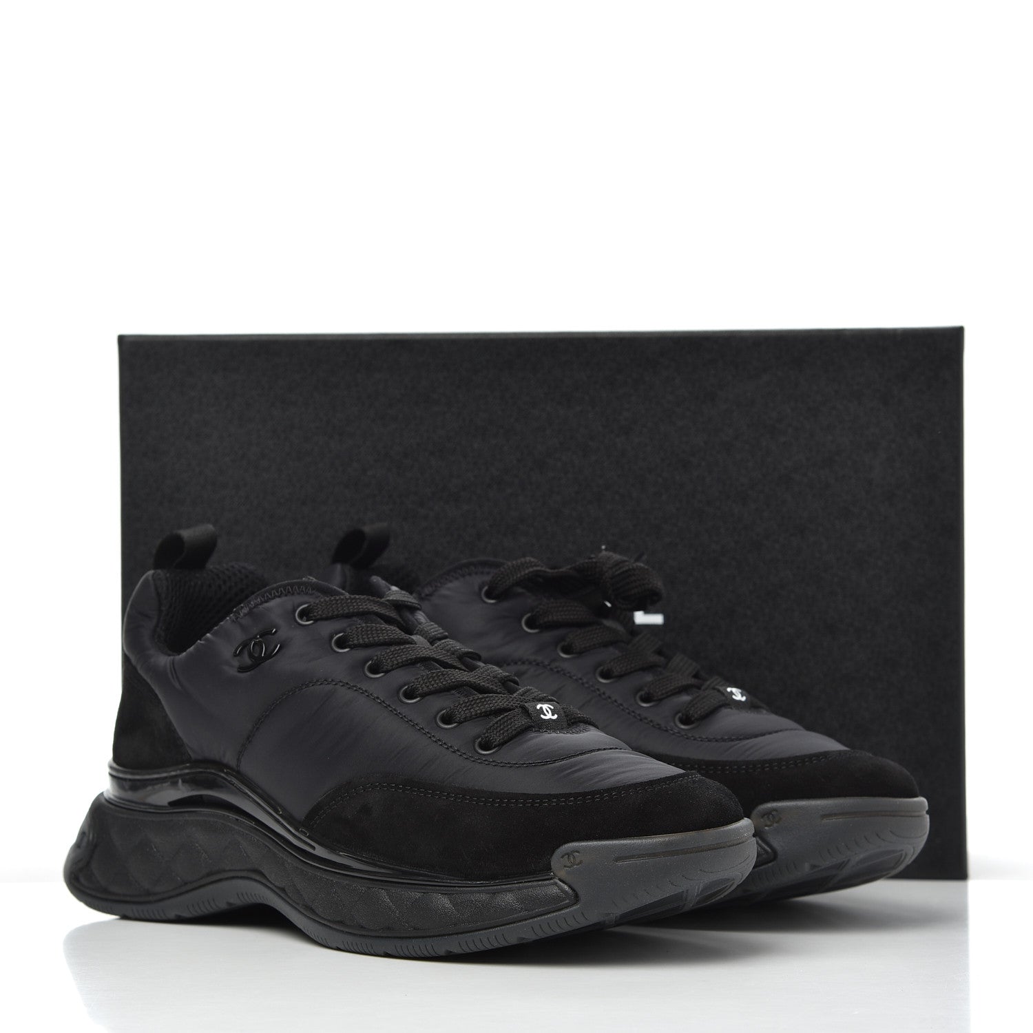 Chanel Nylon Suede Calfskin CC Sneakers 40.5 Black 9 of 9