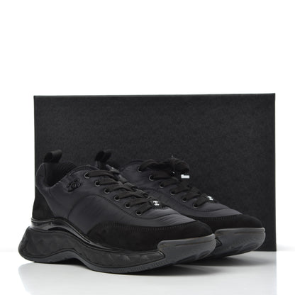 Chanel Nylon Suede Calfskin CC Sneakers 40.5 Black 9 of 9