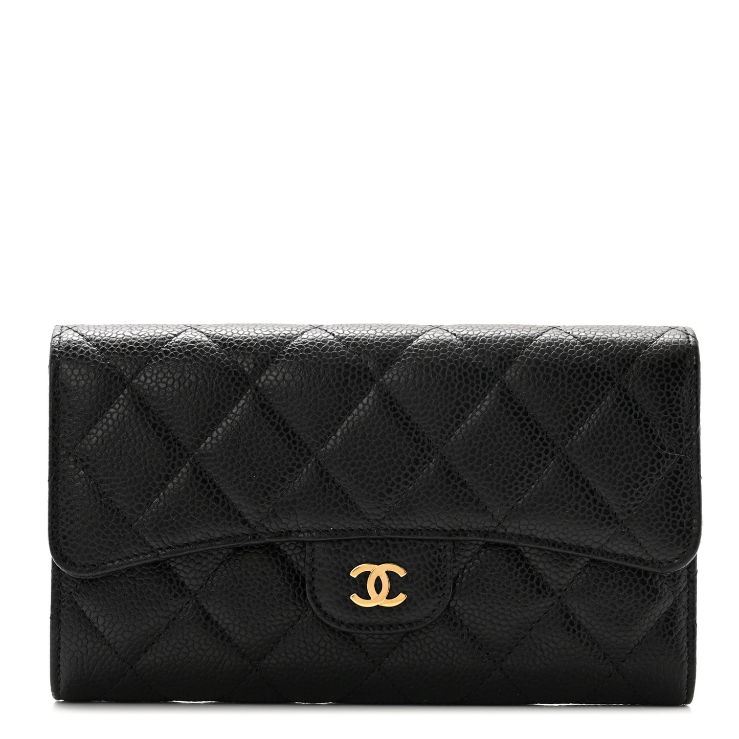 Caviar Quilted Large Flap Wallet Black