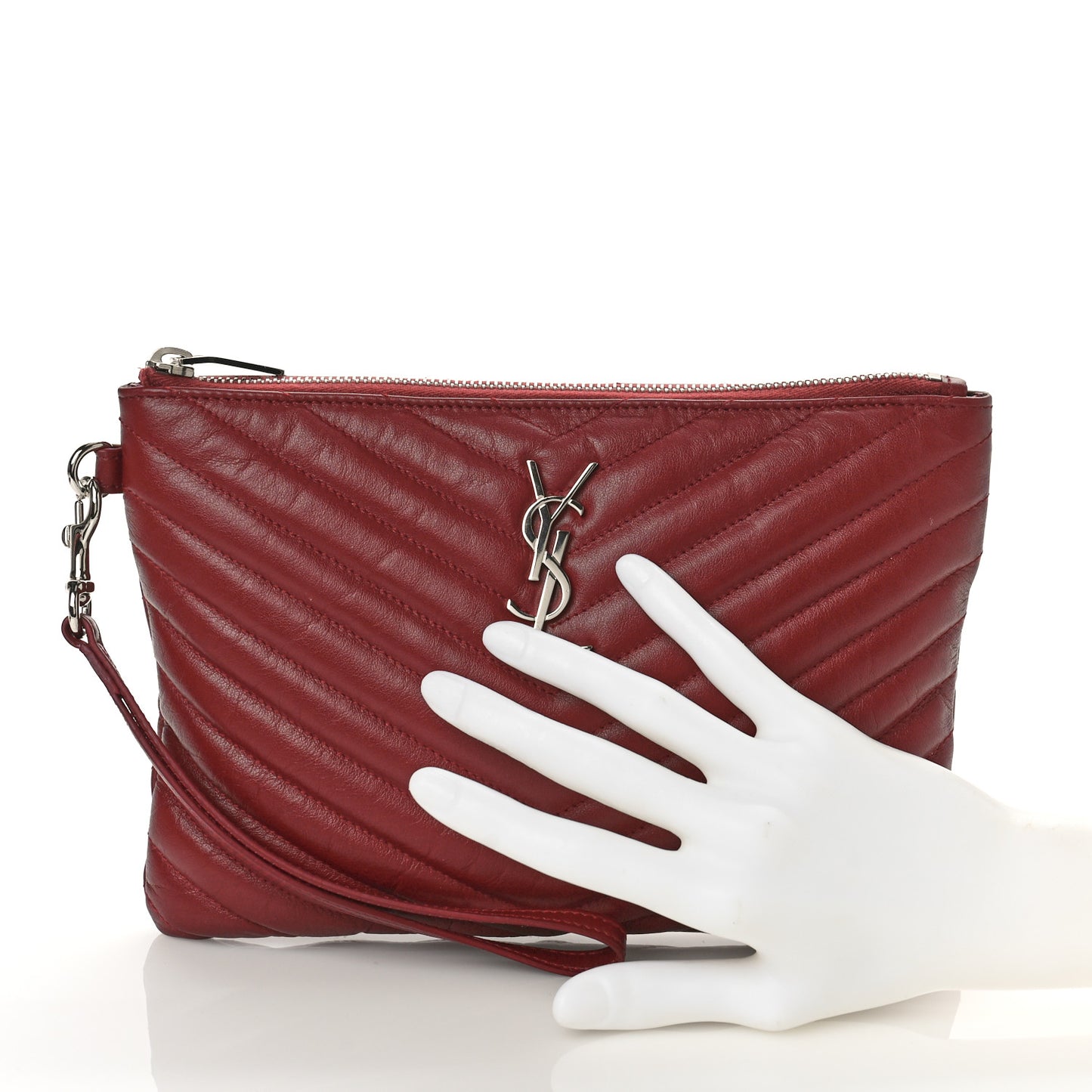 Calfskin Matelasse Chevron Monogram A5 Wristlet Bandana Red