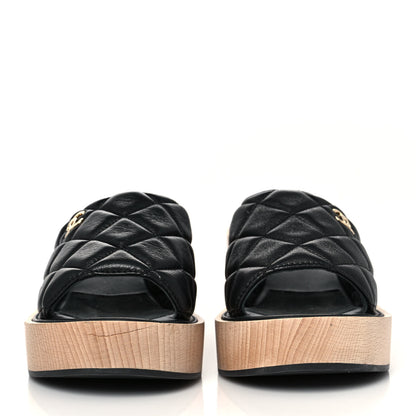 Chanel Lambskin Quilted CC Slip On Platform Sandals 39 Black 2 of 9