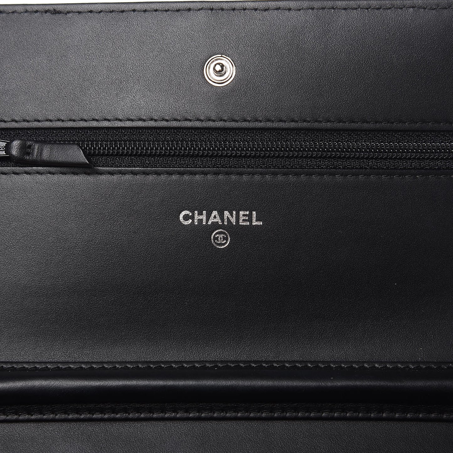 Patent Calfskin Chevron Quilted Wallet On Chain WOC Black