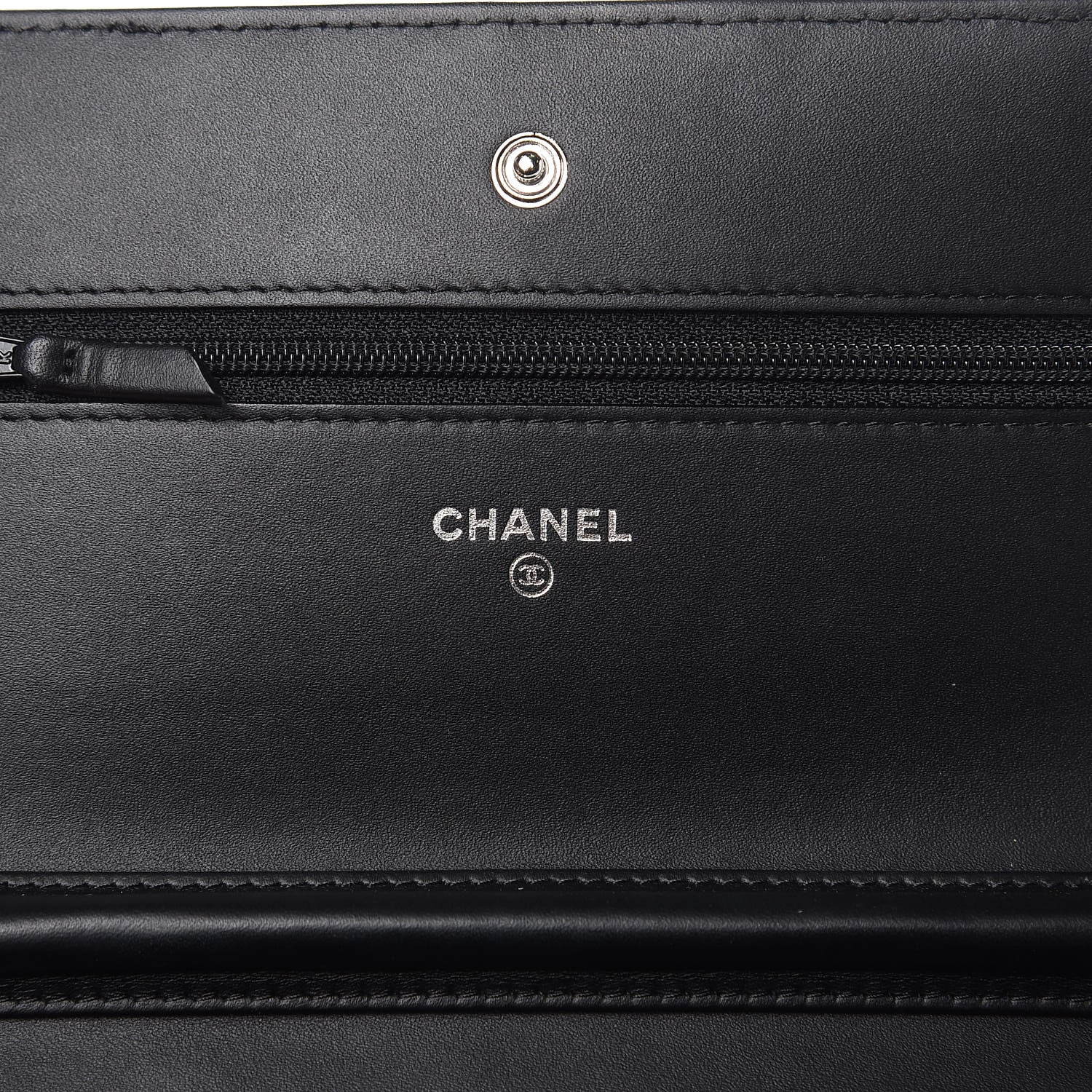 Chanel Patent Calfskin Chevron Quilted Wallet On Chain WOC Black 6 of 12