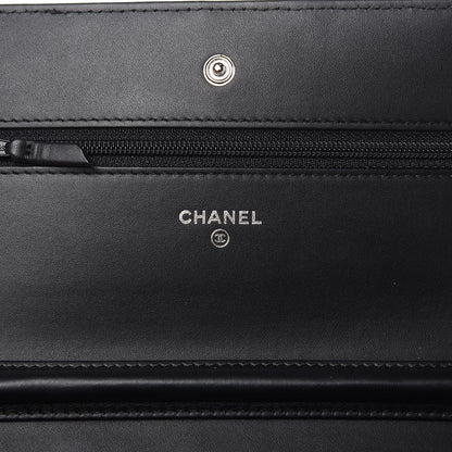 Chanel Patent Calfskin Chevron Quilted Wallet On Chain WOC Black 6 of 12