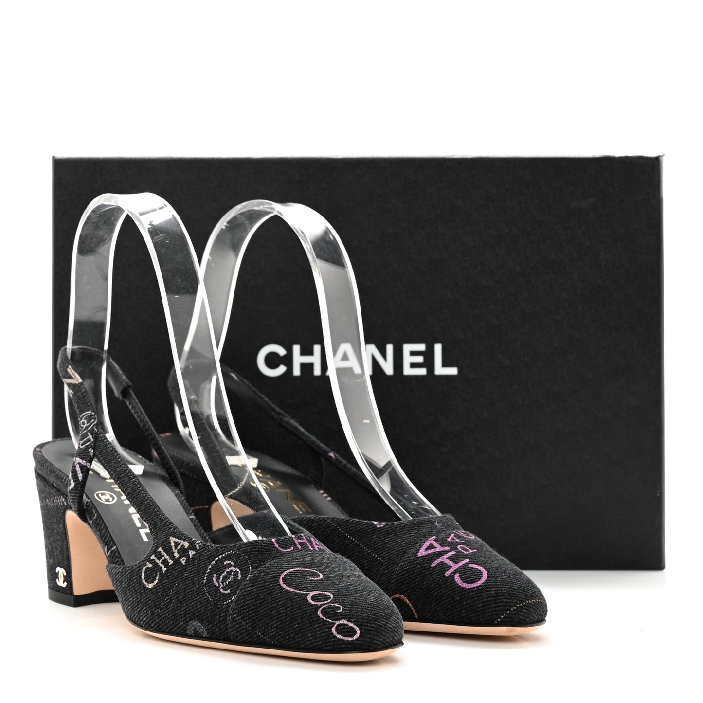 Denim Cap Toe Denim Mood Slingback Pumps 35 Black Multicolor