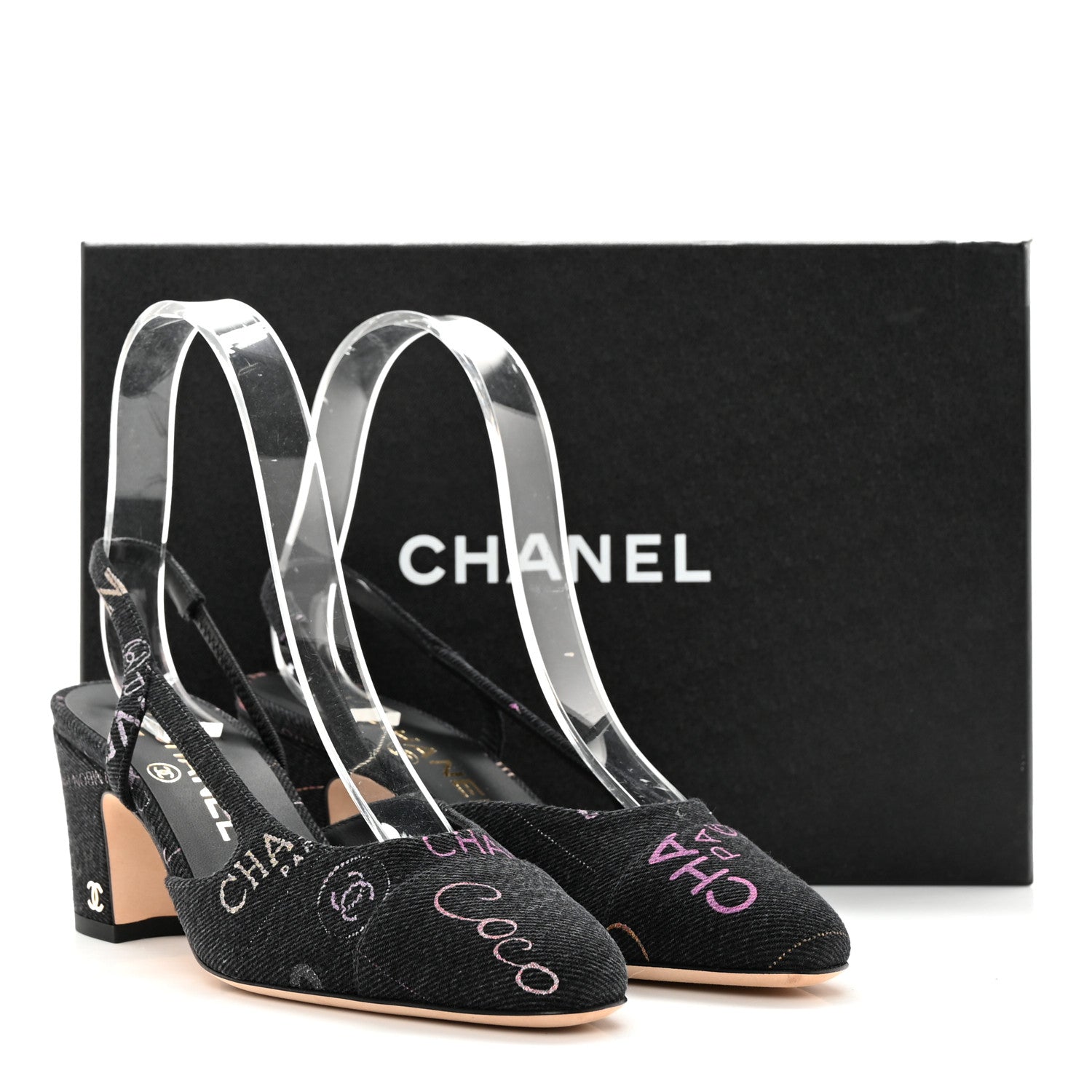 Chanel Denim Cap Toe Denim Mood Slingback Pumps 35 Black Multicolor 11 of 11