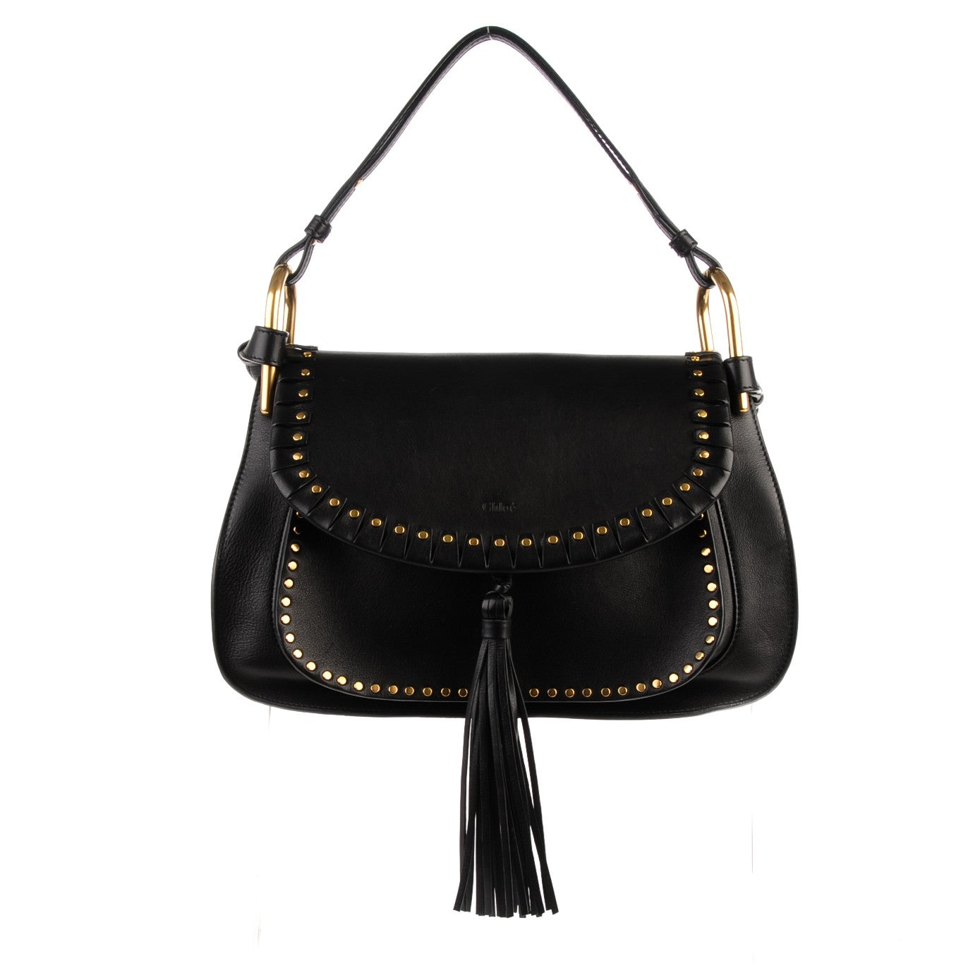 Chloe Calfskin Studded Medium Hudson Double Carry Shoulder Bag Black 1 of 9